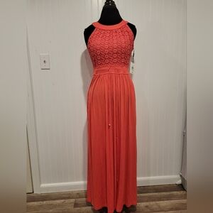 Calvin Klein Coral Crochet Floral Halter Dress NWT Size 8